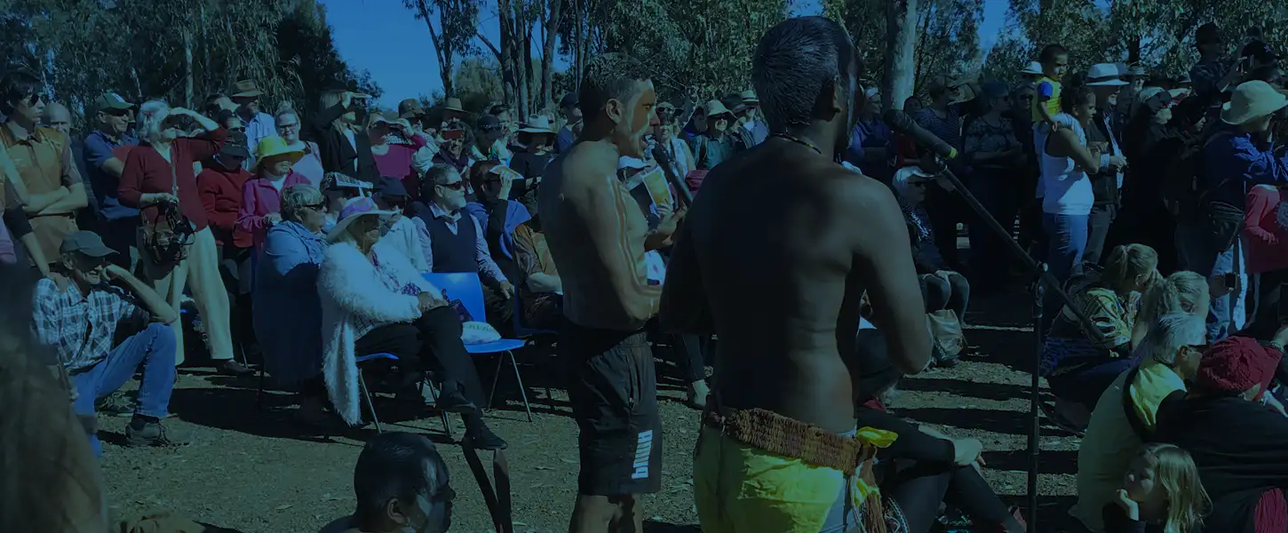 Aboriginal ceremony - two men and audience